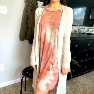Great Wall flower dress and sweater combo